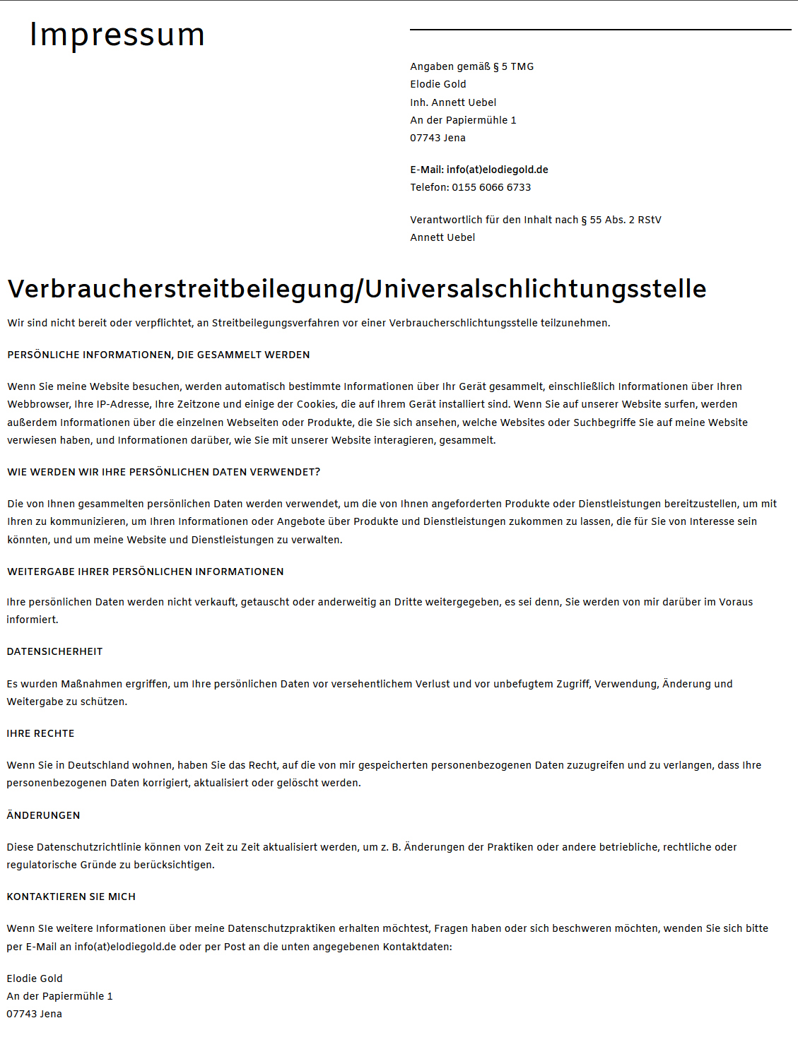 Impressum der Website